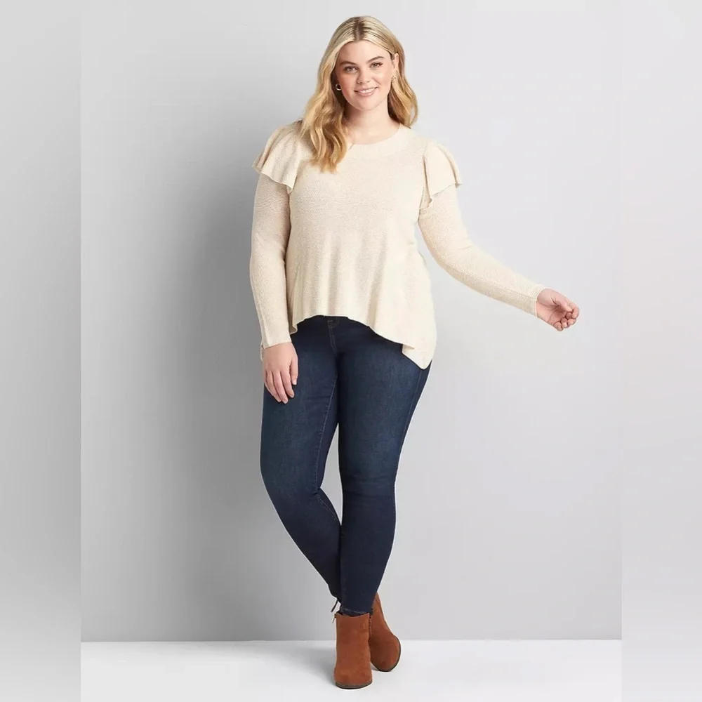 Lane Bryant Long Ruffle-Sleeve Sweater in Oatmeal Sz 18/20